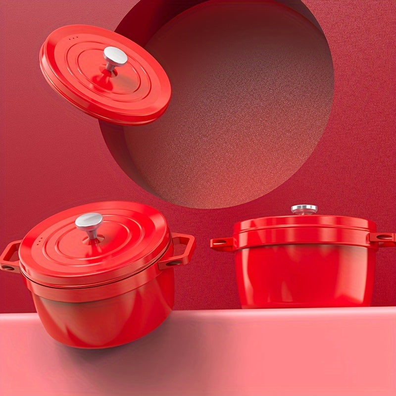 Cast Iron Soup Pot 4.01L Red with Lid for Broth and Stew Compatible with Gas and Induction