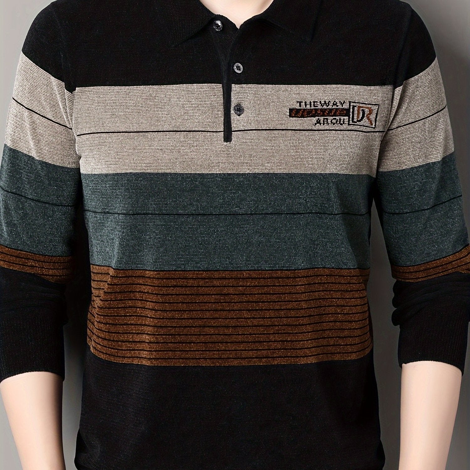 Men's Striped Knit Sweater Fall Winter Long Sleeve Pullover with Button Details
