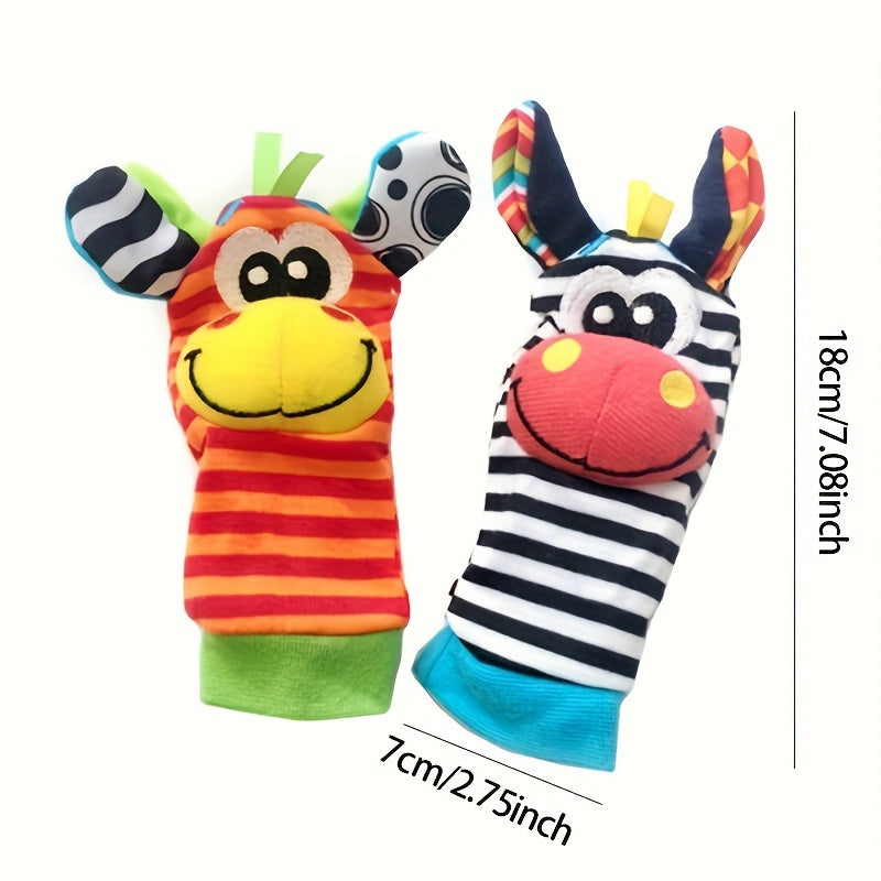 Kids Indoor Socks with Cartoon Animal Wrist Bell Rattle Plush Toys for Newborns and Toddlers