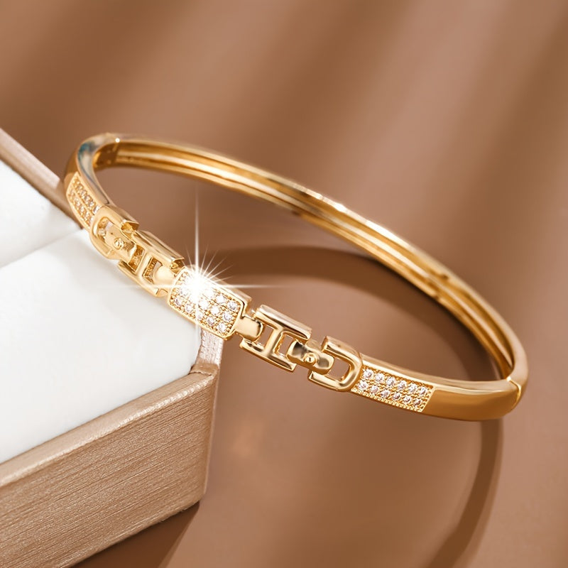 Geometric Copper Chain Bracelet with Cubic Zirconia Inlay for Women