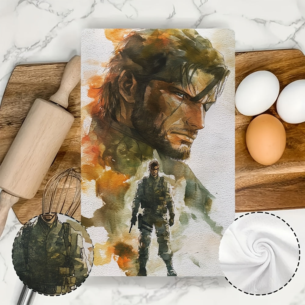 Metal Gear Solid dizayni bilan ikki to'plam hashamatli oshxona sochiqlari, juda yumshoq va yuqori so'ruvchan, bayram bezatish uchun. Mashinada yuvish mumkin, o'lchami 40.64X60.96 sm.