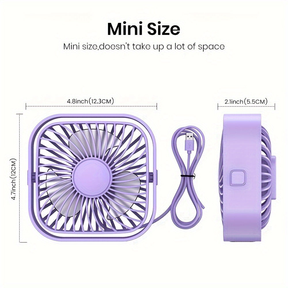 Mini USB Desk Fan Personal Portable Quiet Brushless Motor 4ft Cable
