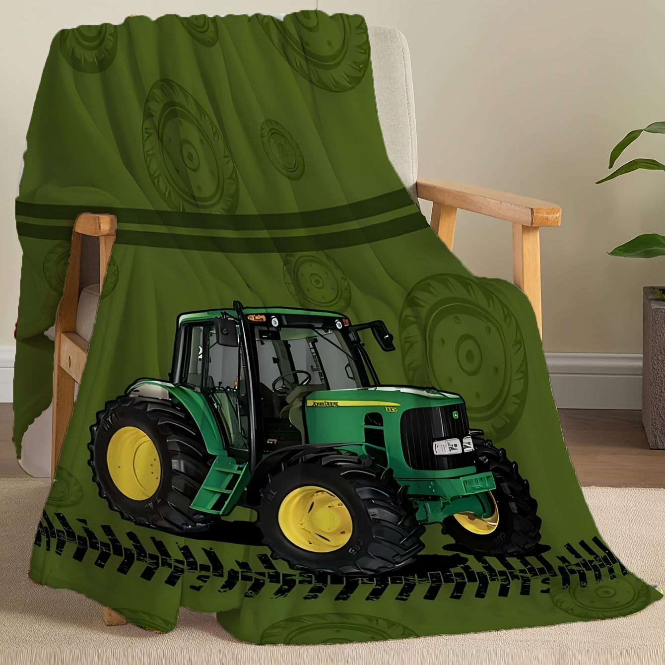 Manta de felpa con estampado de tractor suave para decoración de dormitorio y mantas acogedoras