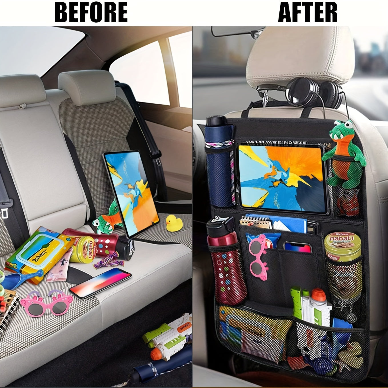 Car Backseat Organizer with 25.4cm Table Holder and 9 Storage Pockets