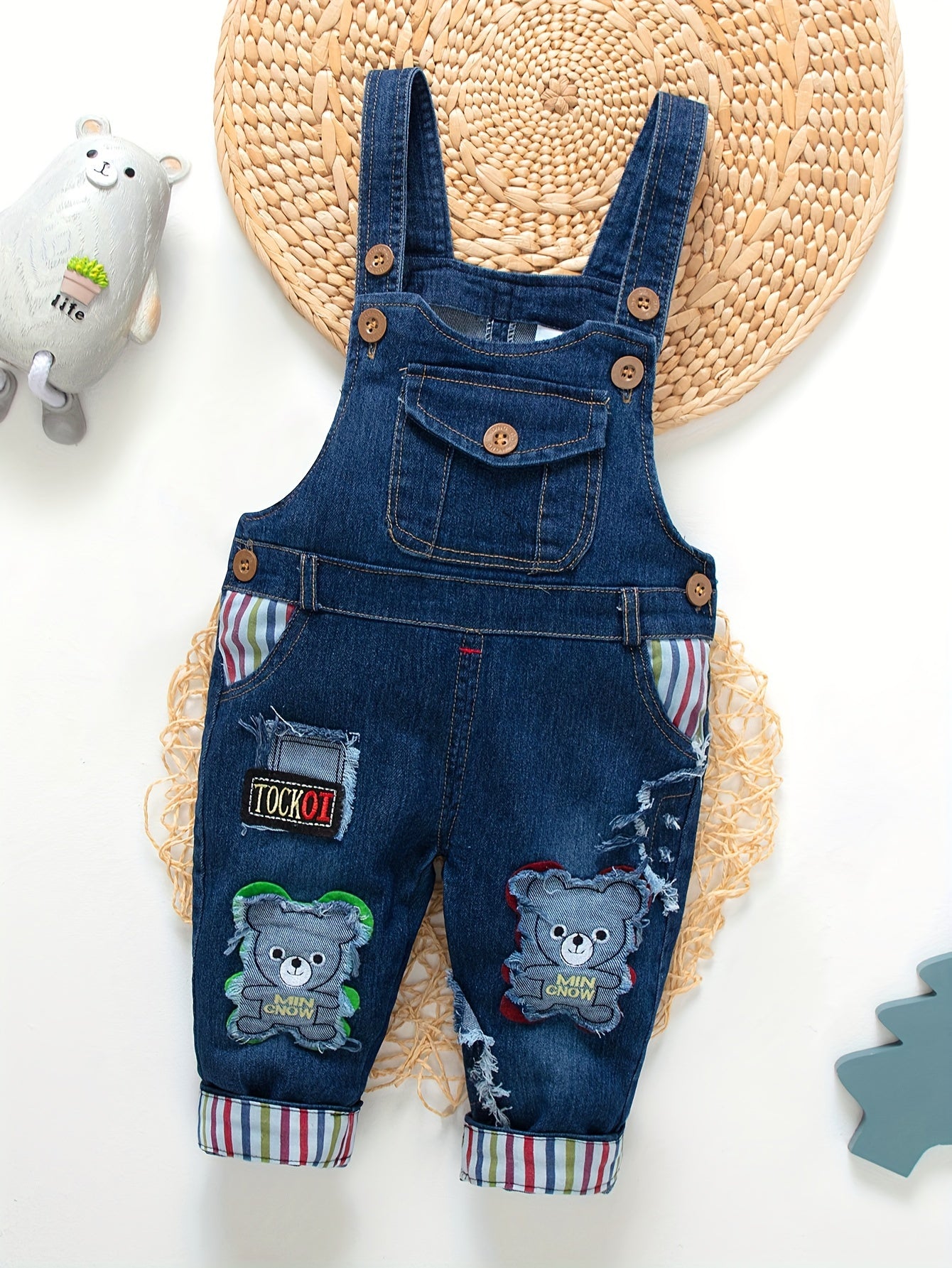 Children's Denim Overalls for Kids with Embroidered Animal Designs Cotton Blend Spring Fall