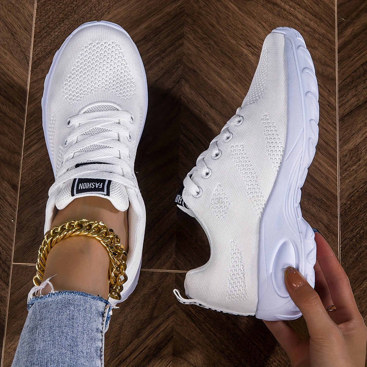 Women's Knitted Chunky Sneakers Breathable Solid Color Running Shoes