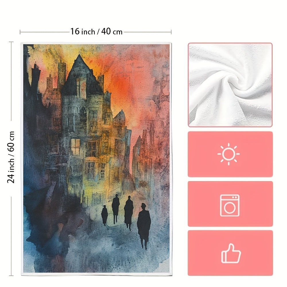 Toallas de cocina de paisaje urbano al atardecer ultra suaves y absorbentes 40x60cm