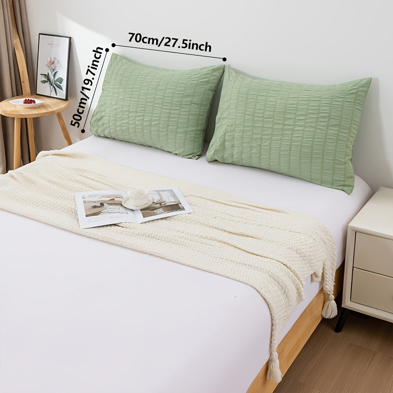 Set Of 2 Polyester Pillowcases 50x70cm Bubble Gauze Cutwork Skin-Friendly