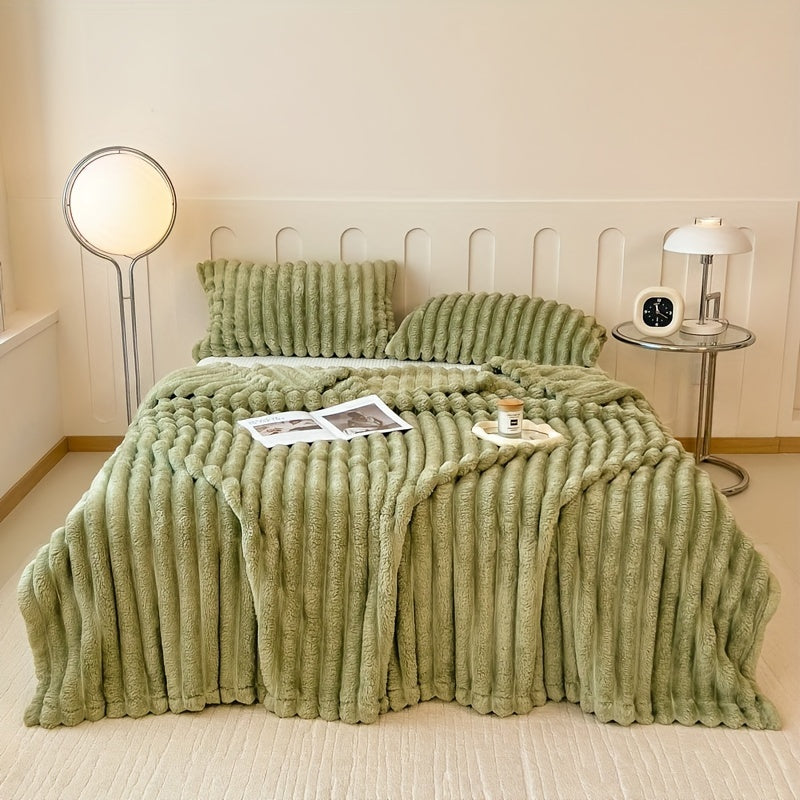 Faux Fur Blanket for Couch Bed Travel All-Season Soft Cozy Striped Multicolor