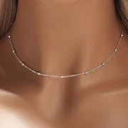 Women's Silver Necklace 925 Sterling Beaded Collarbone Chain Jewelry
