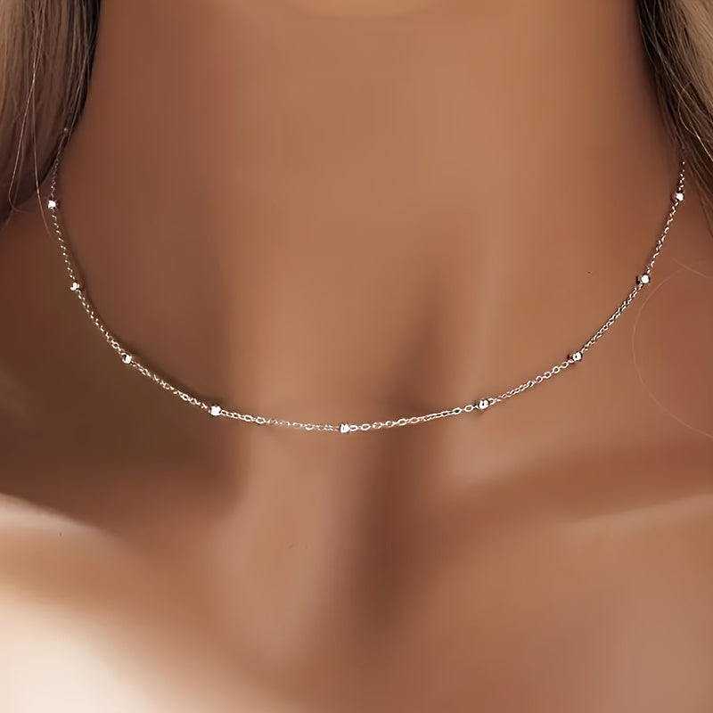 Women's Silver Necklace 925 Sterling Beaded Collarbone Chain Jewelry