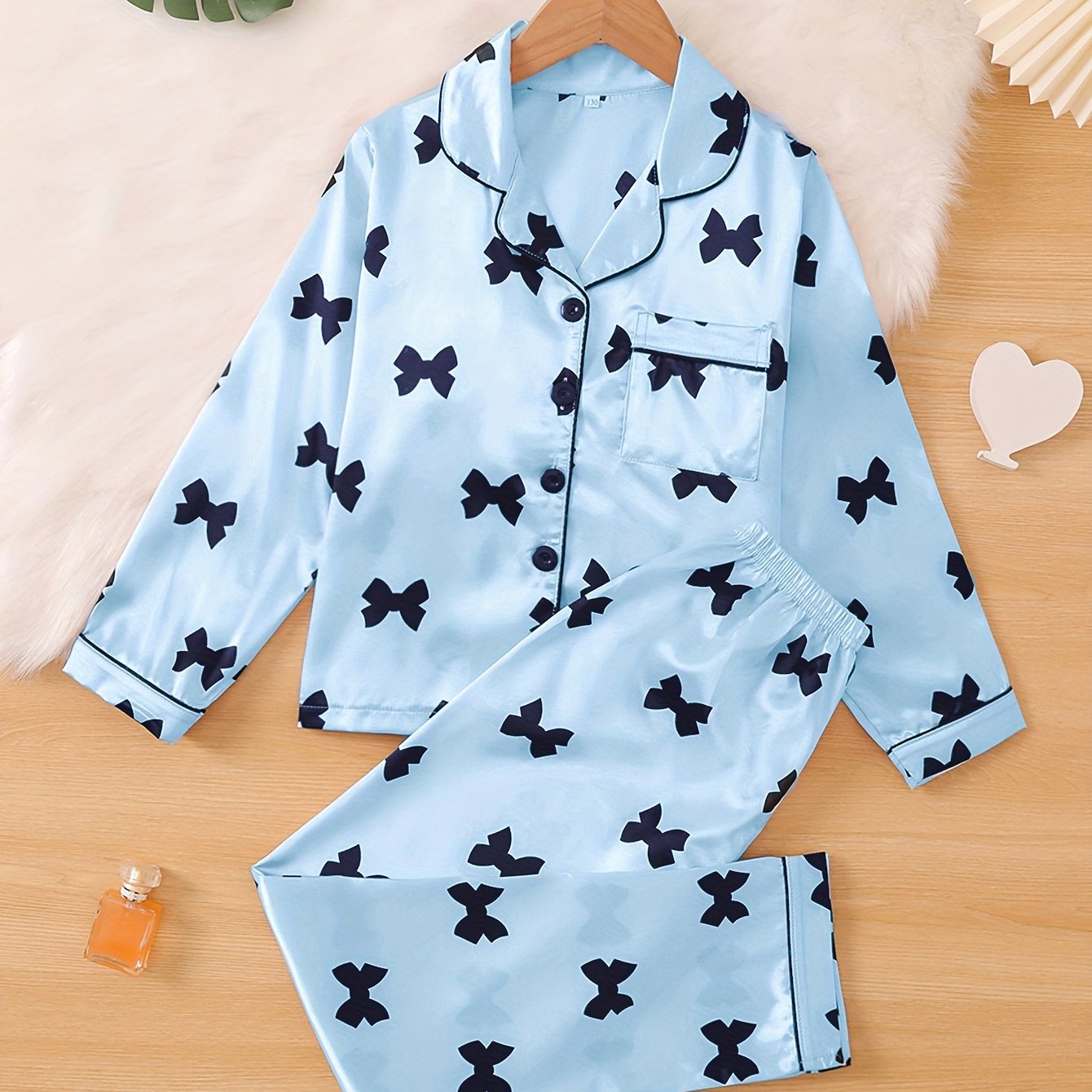 Girls' Autumn Spring Pajama Set 2-Piece Flame-Retardant Bow Print Polyester