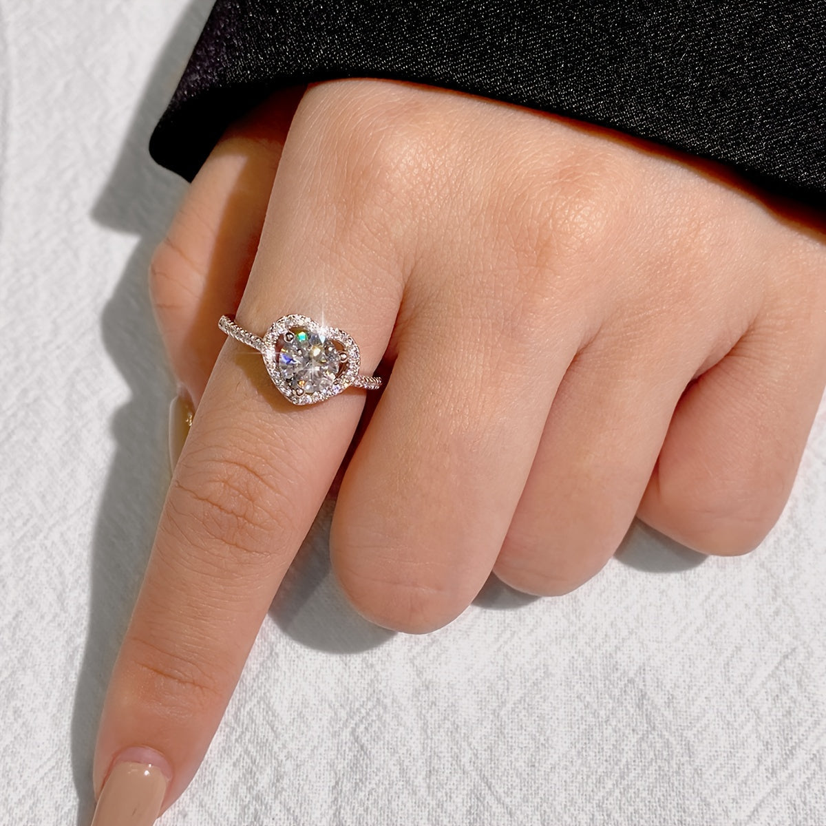 Ladies Silver Promise Ring 1CT Moissanite Heart Hypoallergenic Engagement Wedding Anniversary Valentine