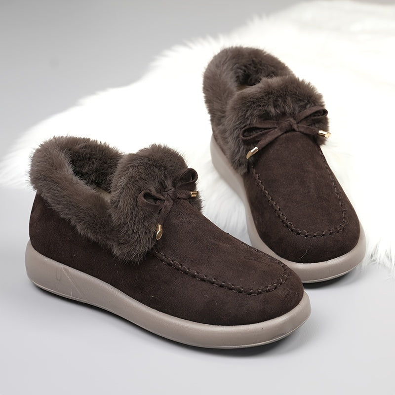 Women's Fleece-Lined Winter Boots with Plush Collar Slip-On Snow Boots