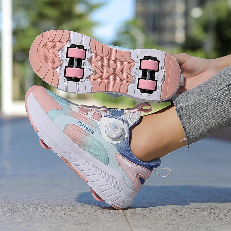 Kids Roller Skates for Boys and Girls All-Season Stripes Low Top PU and Fabric