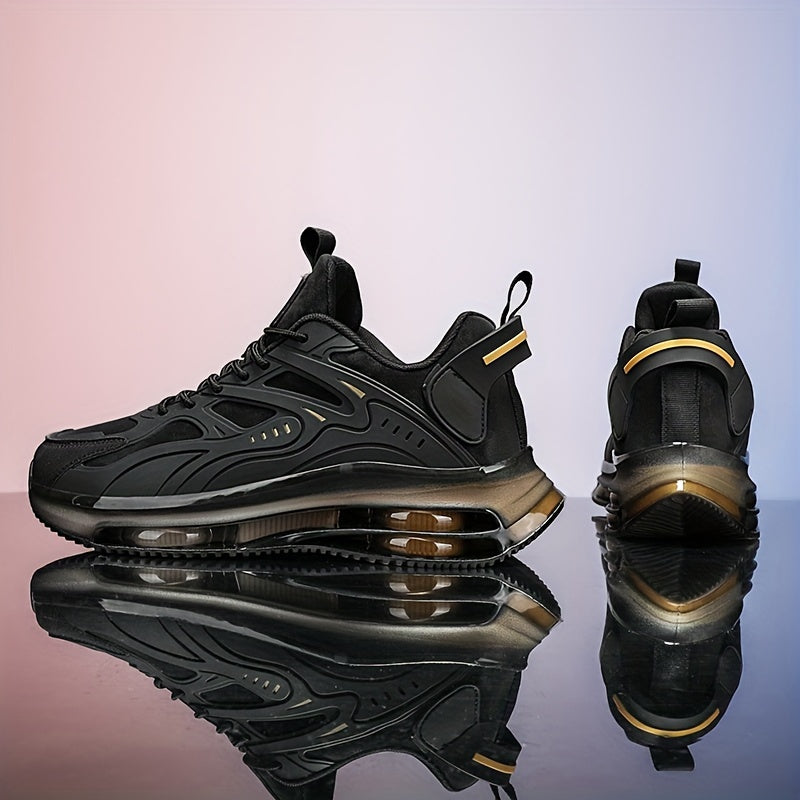 Men's Road Running Shoes Black and Gold Breathable Mesh Rubber Sole Casual Athletic