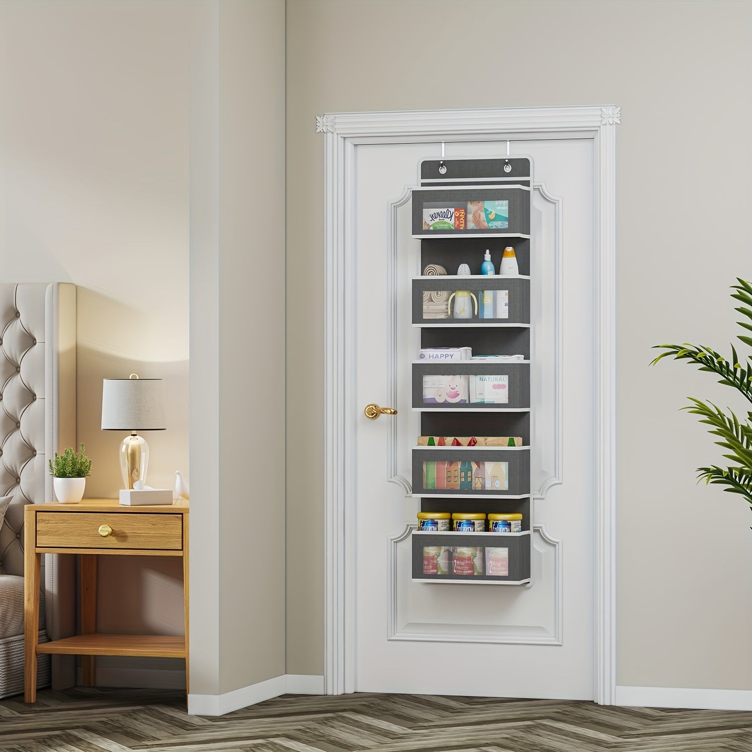 Wall Mounted Organizer Storage with 2 Metal Hooks for Wardrobe Closet Bathroom Kitchen