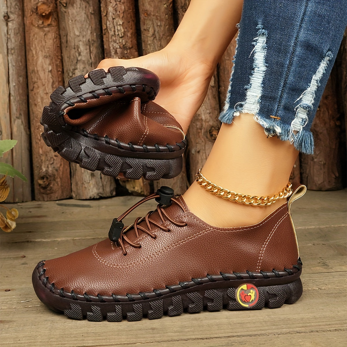 Women's Retro Stitched PU Cover Sneakers Casual Shoes Black Red Heart