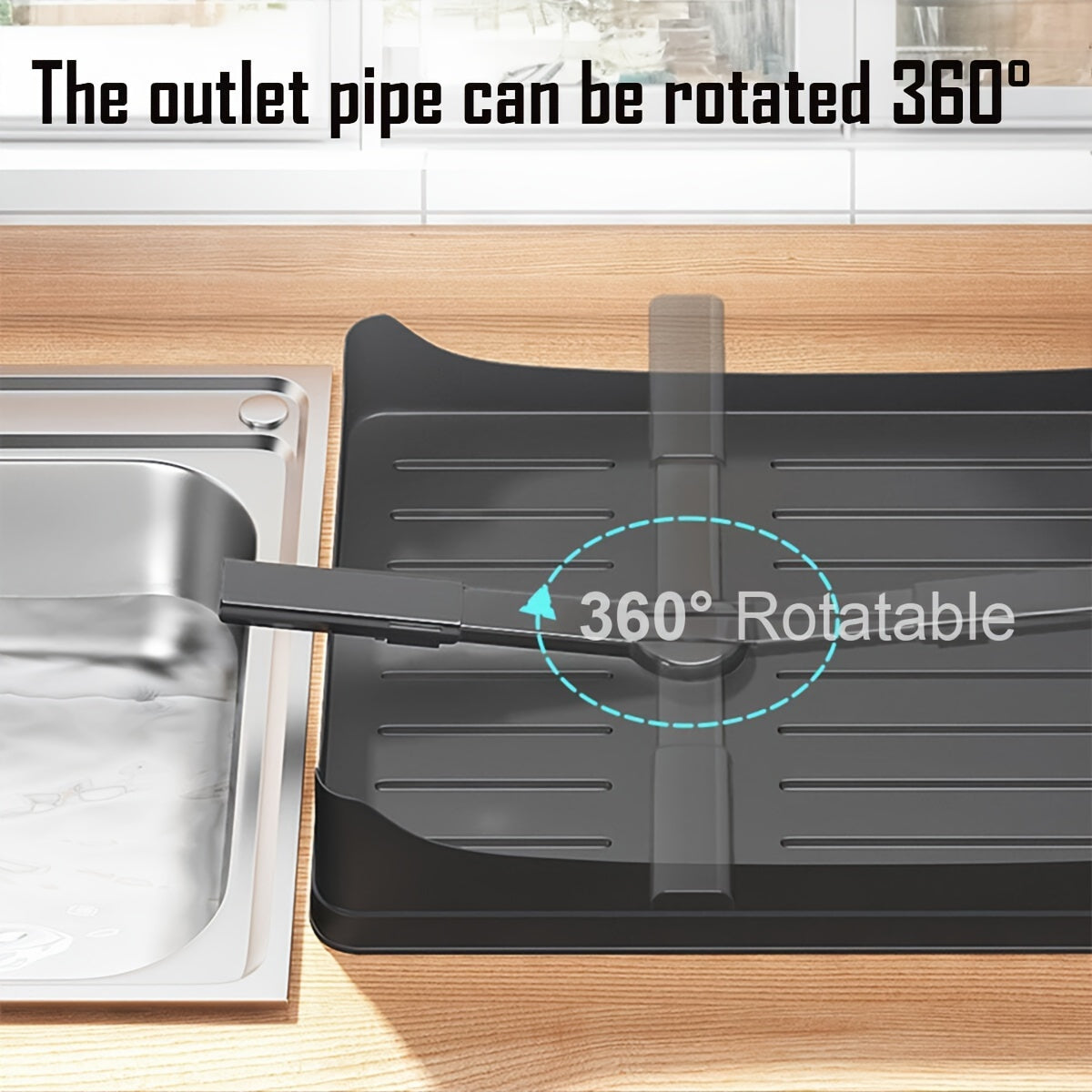 Qora ikki qatlamli ajraladigan oshxona suv chiqarish qismi, suv yo‘riqnomasi va idish tutgichlari bilan