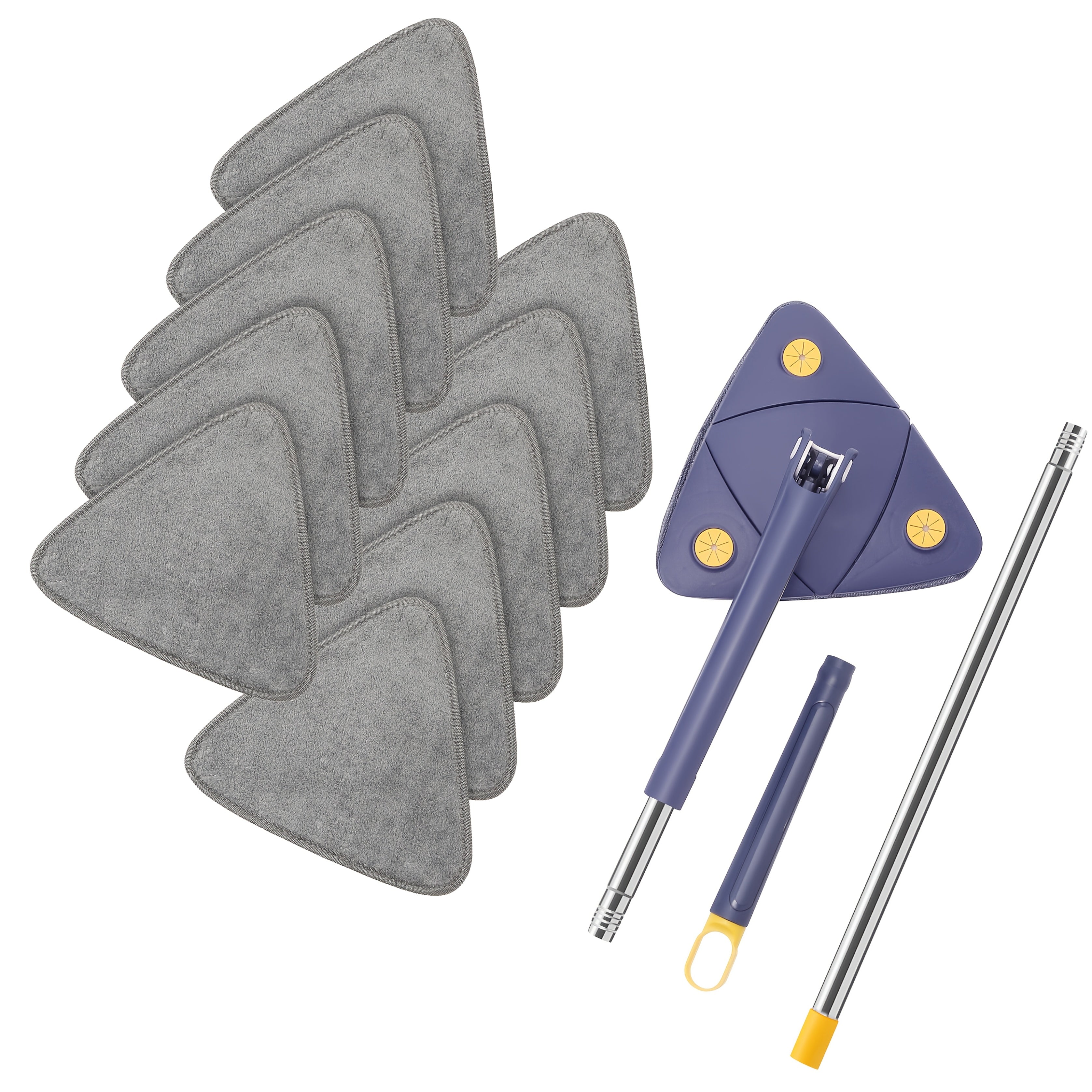 Ko'p funksiyali uchburchak chang mopi, aylanuvchi bosh va sozlanadigan tutqich bilan - Har qanday xonada ko'p maqsadli tozalash uchun 5/10 qayta ishlatiladigan padlar bilan birga.