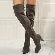 Women's Black Velvet Over-the-Knee Boots with Stiletto Heel