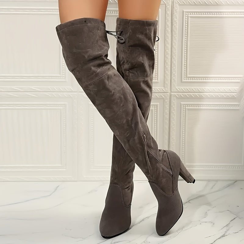 Women's Black Velvet Over-the-Knee Boots with Stiletto Heel