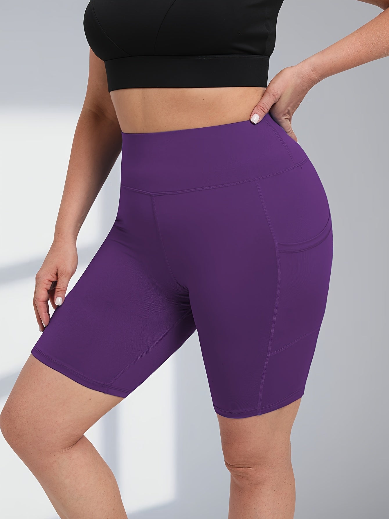 Women's Large Size Shorts Three-Piece Set High Waist Pockets Casual Sports