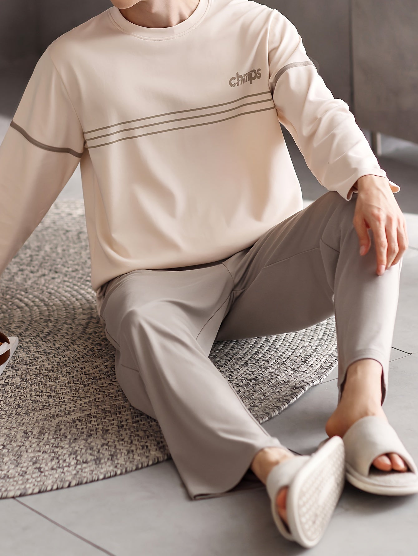 Conjunto de pijama de algodón para hombre, manga larga, con bolsillos, ropa casual para descansar en primavera y otoño