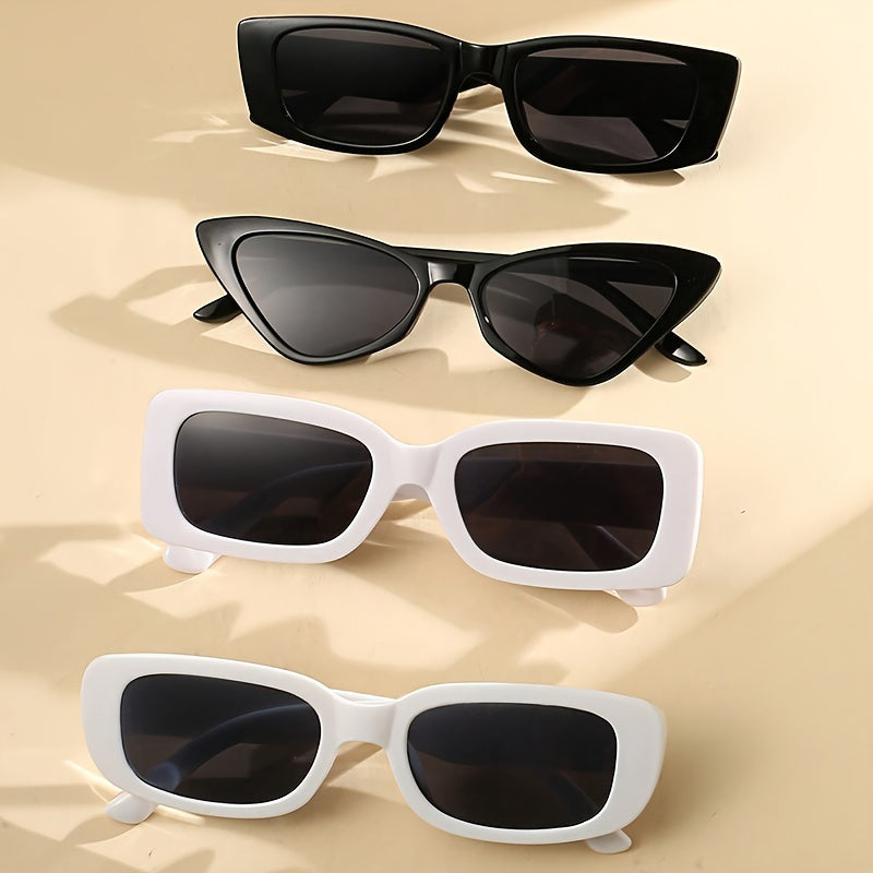 Set of 4 Unisex Cat Eye Rectangle Fashion Glasses Anti-Glare Plastic Frames Summer Sun Shades