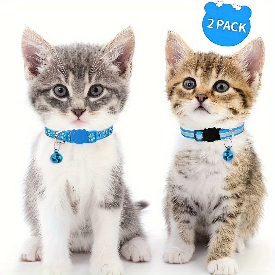 Reflective Cat Collars for Kittens with Footprints Bells Breakaway Design Polyester 2 Pack