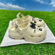 Женские пляжные туфли EVA с толстой подошвой, цветочные, черные и белые, комфортные для лета