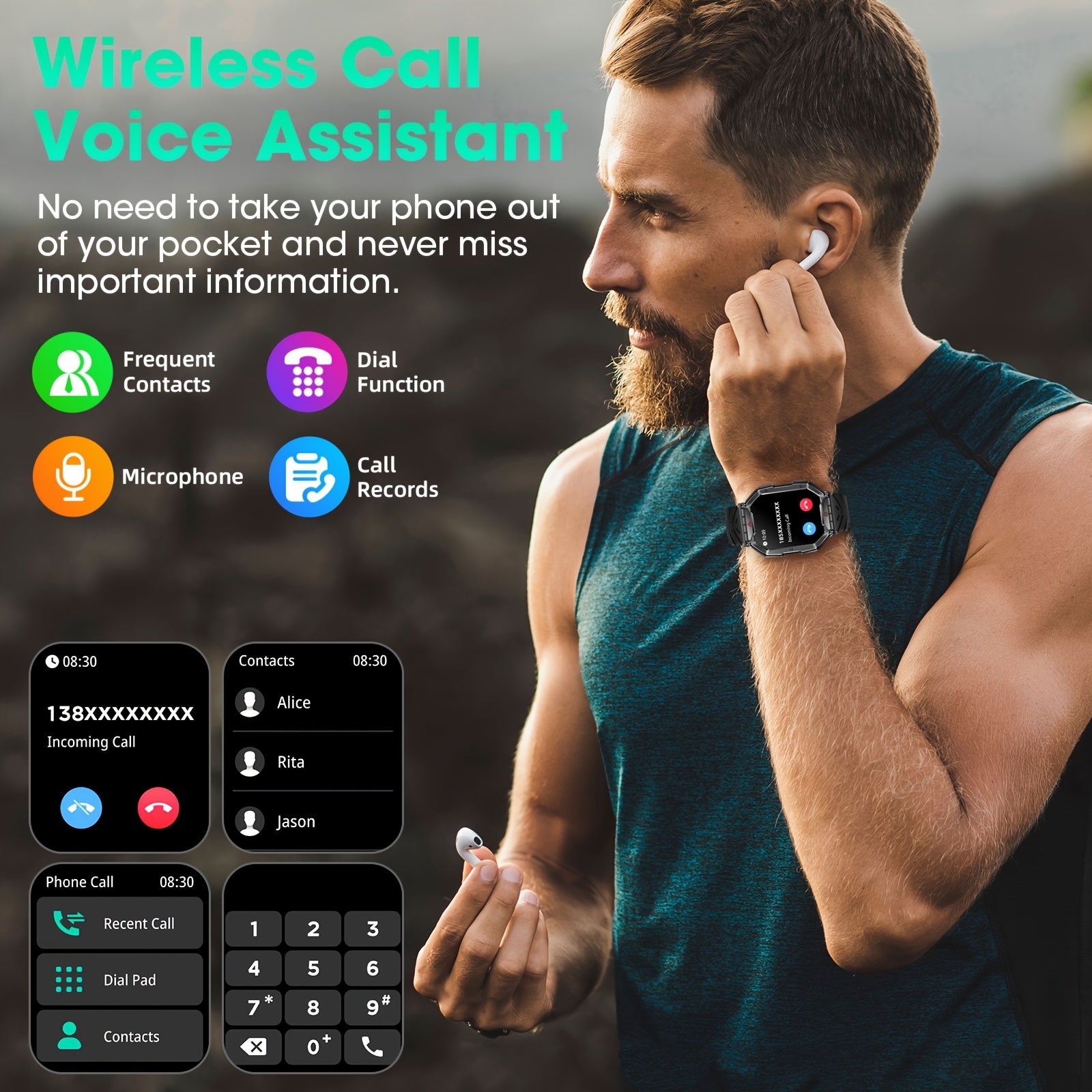 Aqlli soat 2.1 dyuym AMOLED fitness izlovchi uzoq batareya va sport rejimlari bilan