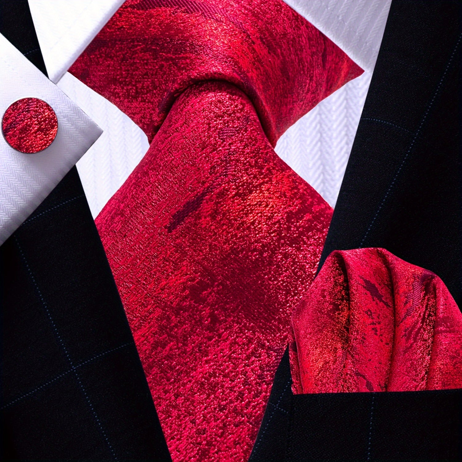 Men's Necktie Pocket Square Cufflinks Set for Wedding Business Party