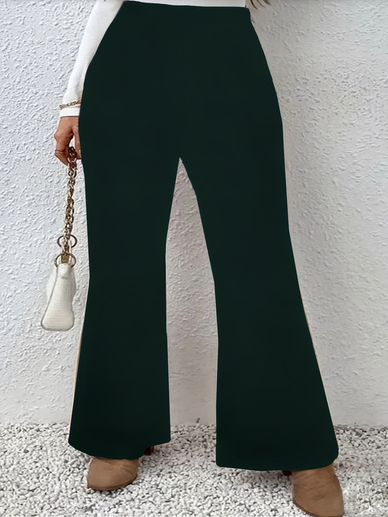 Pantalones de mujer de talla grande con pata ancha y acampanada, pantalones grises con elastano