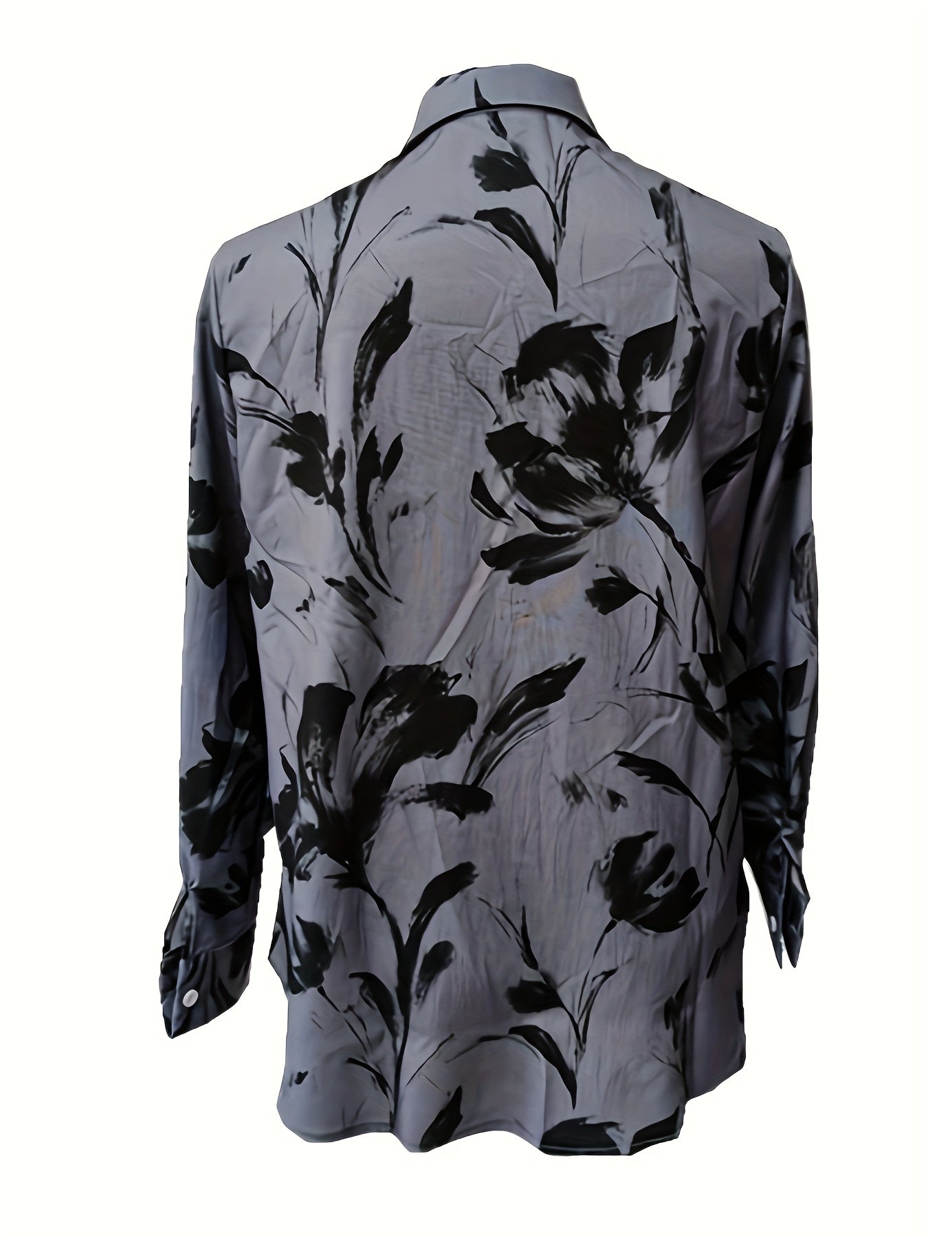 Plus Size Women's Floral Print Long Sleeve Shirt Light Blue Black Casual Blouse