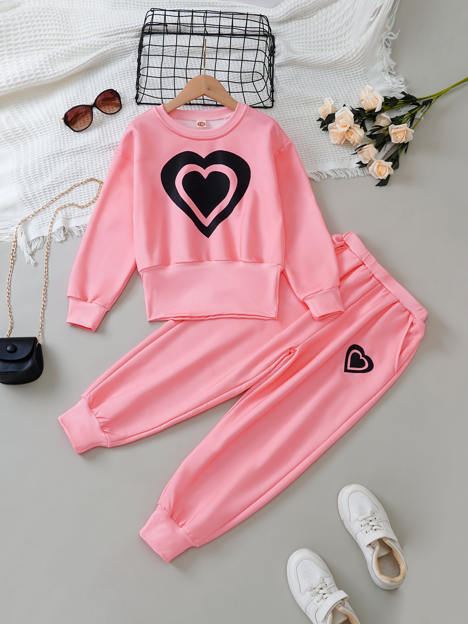 Girls Autumn Clothes 2025 Heart Pattern Knit Two-Piece Set for Kids