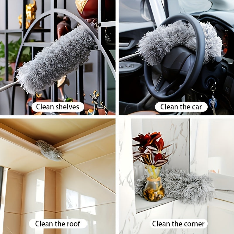 Mustahkam chang tozalash asbobi, cho'ziladigan tutqich va moslashuvchan bosh bilan - Yuqori shiftlar, mebellar va avtomobillar kabi qiyin erlarni tozalash uchun ideal - Yuvilishi va qayta ishlatilishi mumkin