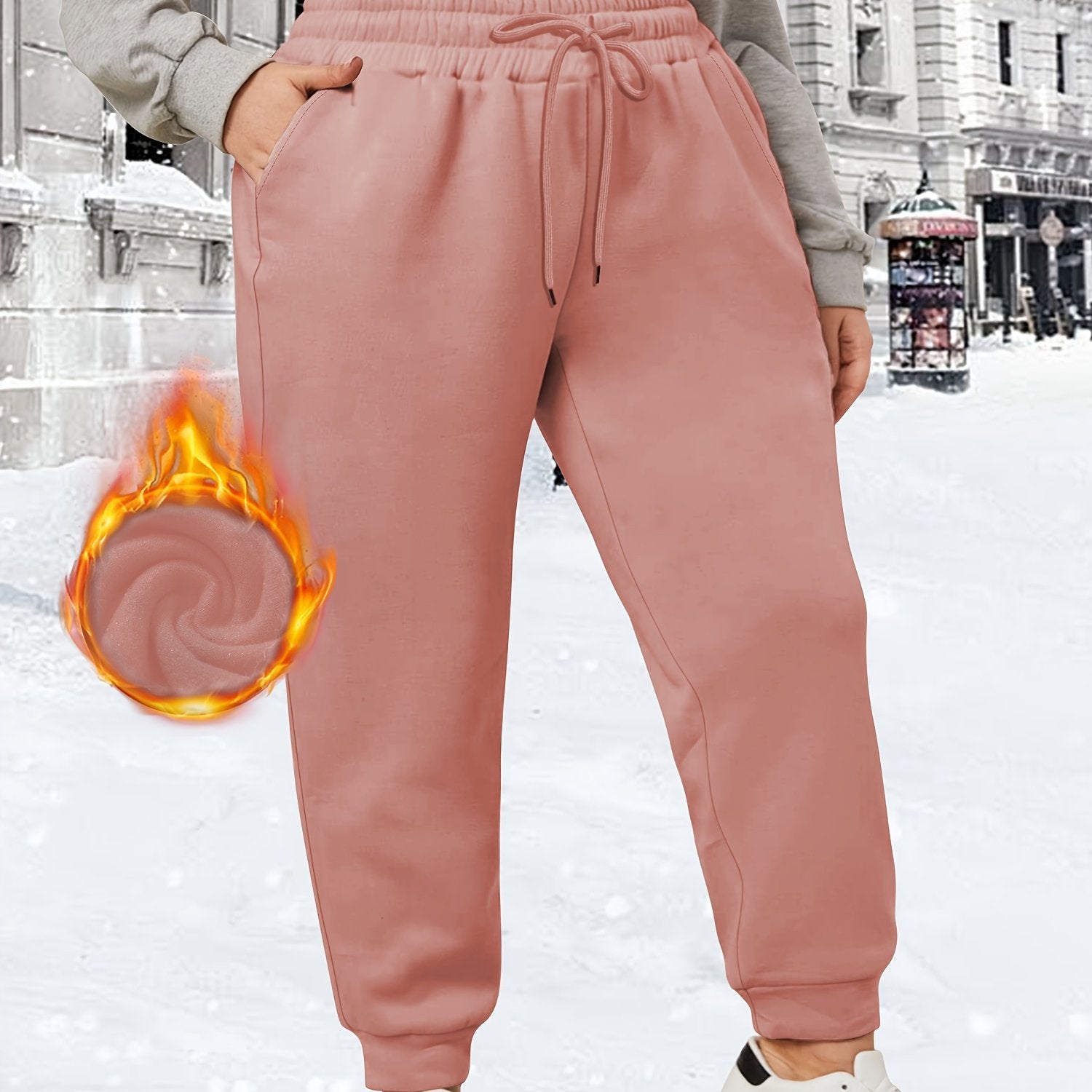 Plus-Size Winter Joggers With Pockets And Drawstring Warm Plush