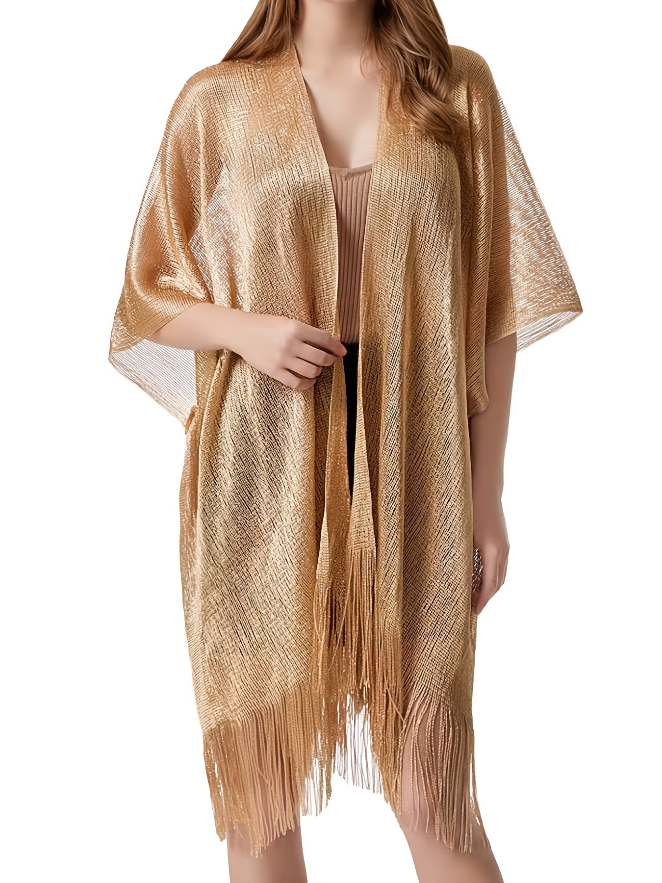 Women's Lightweight Scarf Shawl with Tassels and Cut-Out Design