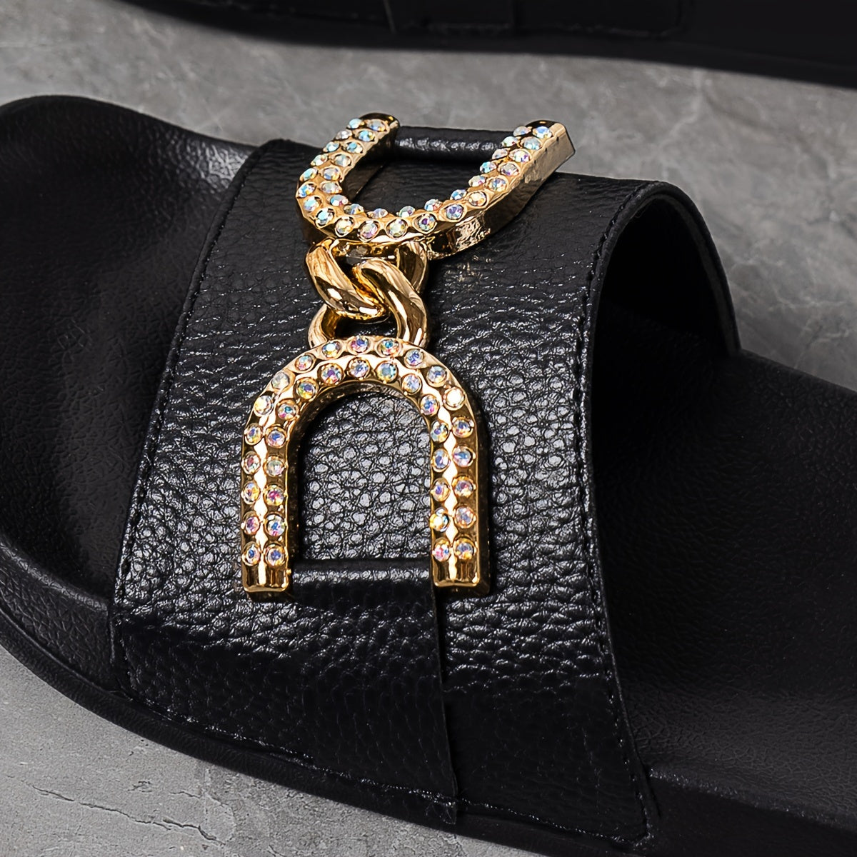 Women's Lightweight Slip-On Open Toe Slide Sandals with Rhinestones