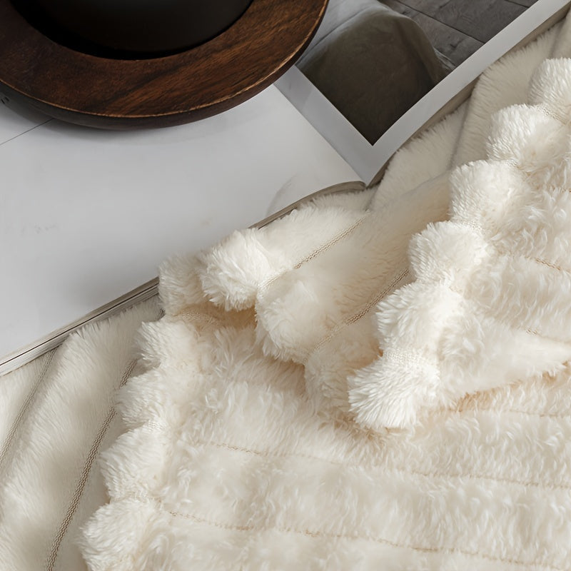 Contemporary Striped Flannel Throw Blanket for Bed and Couch All-Season Comfort