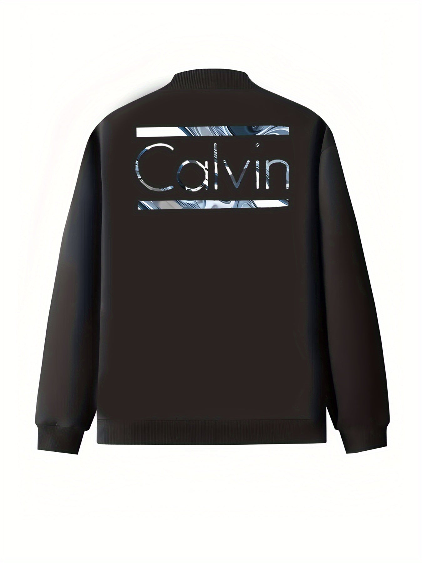 Plus Size Women's Black Jacket With Blue Lettering Casual Coat