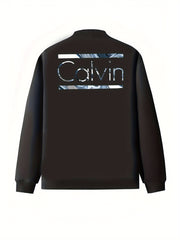 Plus Size Women's Black Jacket With Blue Lettering Casual Coat