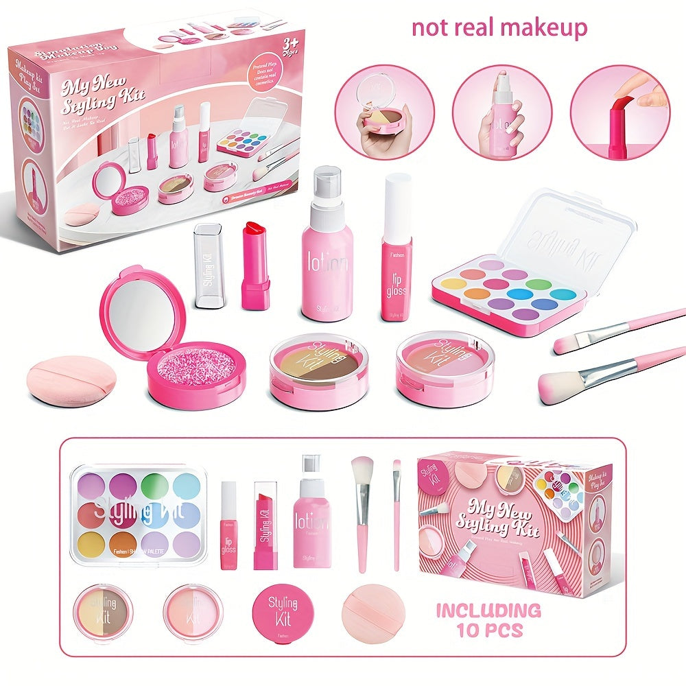 Children's Pretend Makeup Set 10pcs with Mirror Eye Shadow Lipstick for Girls