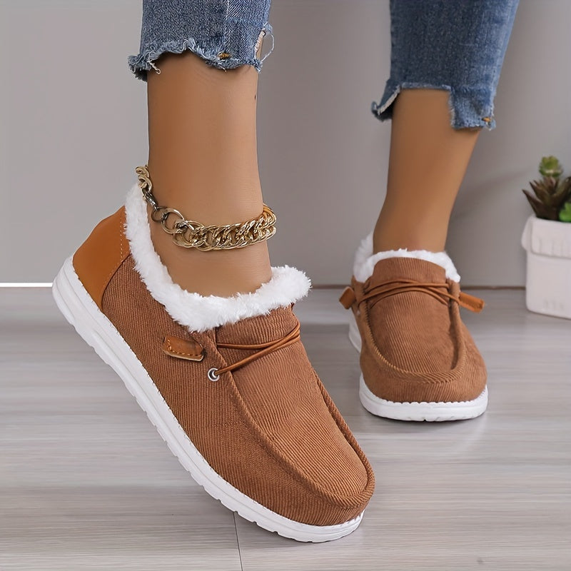 Women's Winter Flannel Ankle Booties Lace-Up Round Toe Platform Shoes