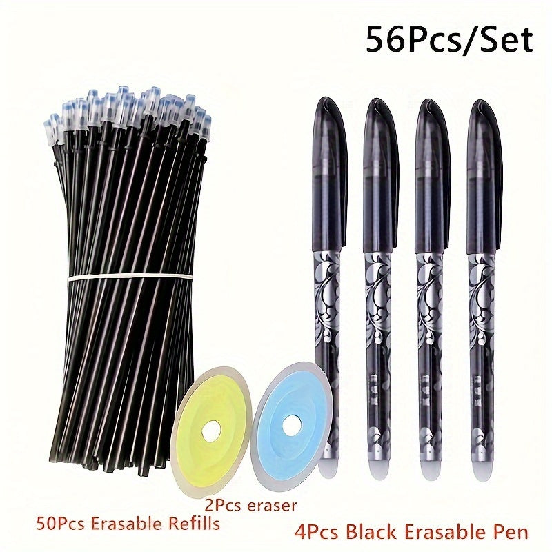 56 dona Erasable Gel Ink Ballpoint Pen Set O'rta nuqta 0.5mm Qora Ko'k chiziq