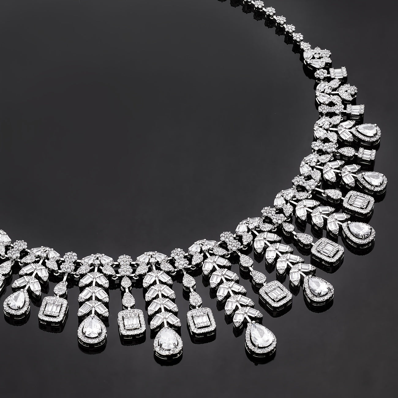 Wedding Jewelry Set for Bride 4-Piece CZ Necklace Earrings Bracelet Ring Elegant