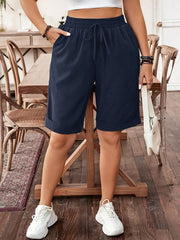 Ayollar uchun ko'k dengiz rangli keng bo'yinli dam olish shortlari, chiziqli bel, barcha mavsum uchun