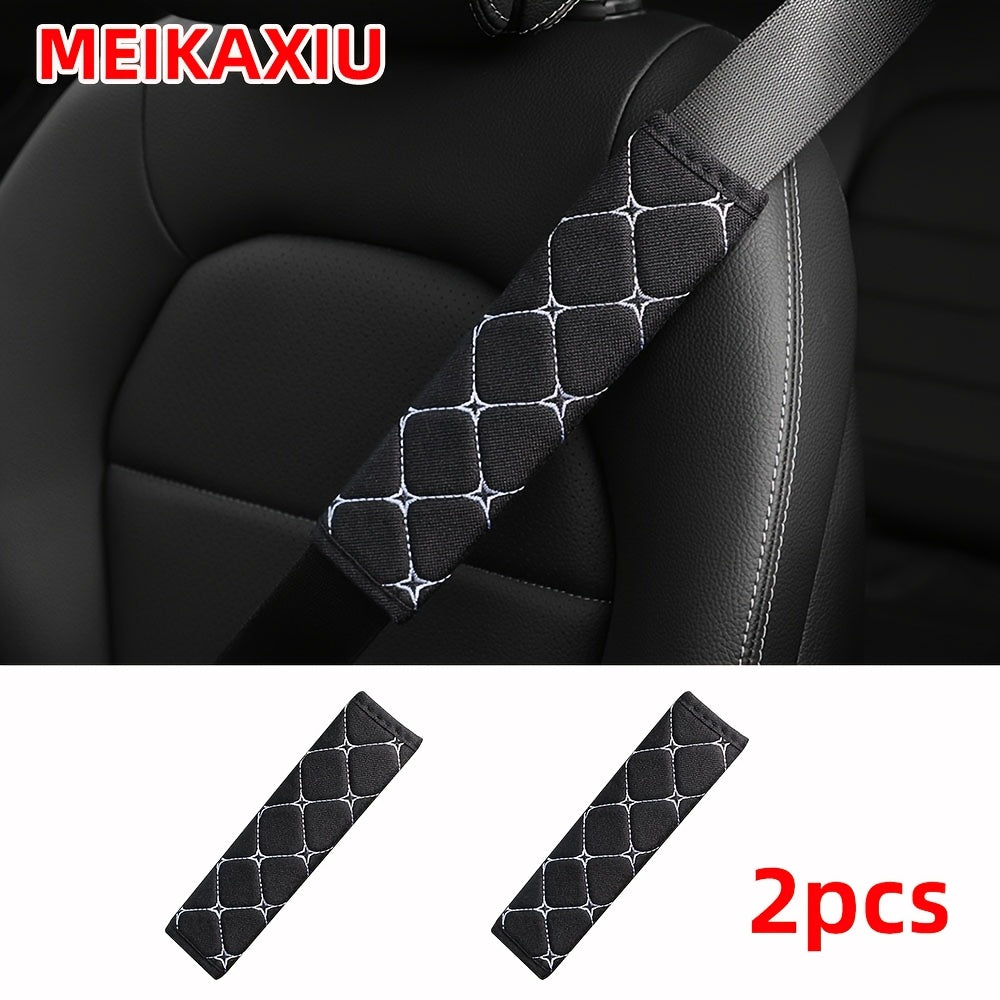 2 Pieces Linen Texture Knit Fabric Shoulder Pads Anti-Slip Comfort Car Belt