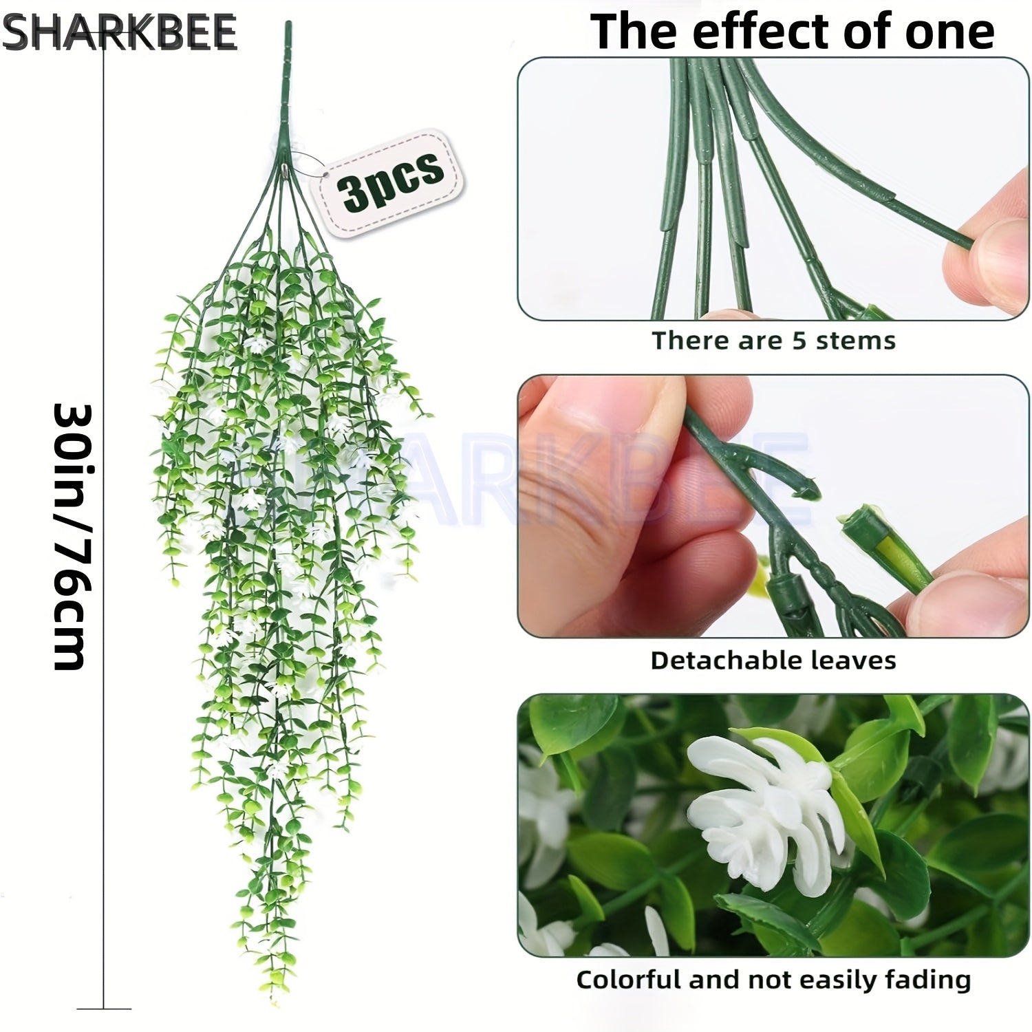 Artificial Hanging Plants Set 3 Pcs Faux Eucalyptus Stems Indoor Outdoor Decoration